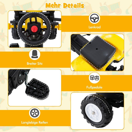 Dětské vozítko 3v1 bagr a buldozer se 6 koly 178 x 42 x 60 cm žluté