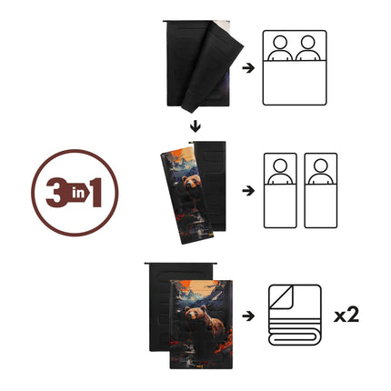 3-in-1 Doppelschlafsack, Bärendesign