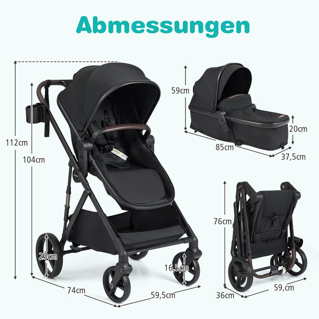 3-in-1 Foldable Stroller with Reversible Seat & Recline Function