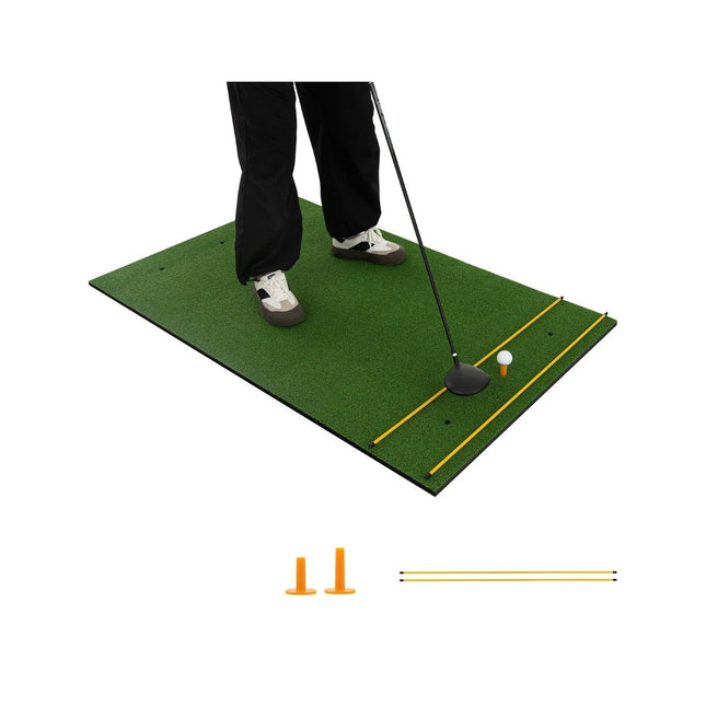 3 in 1 Golf Hitting Mat with Artificial Grass 2 Golf Tees 2 Alignment Rods & 6 Pre-Drilled Tee Holes 60" x 47"