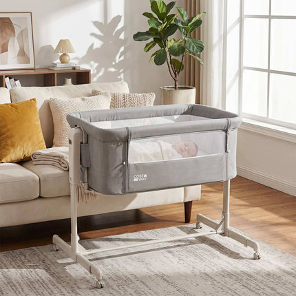 3-in-1 Height-Adjustable Baby Crib with Wheels - Grey