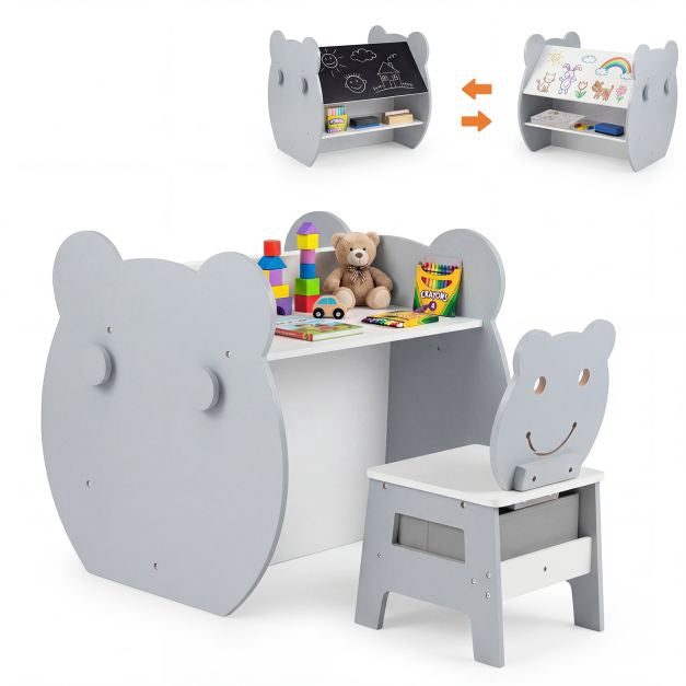 3-in-1 Kids Art Table with Storage and Bear Chair