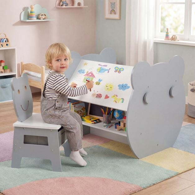3-in-1 Kids Art Table with Storage and Bear Chair