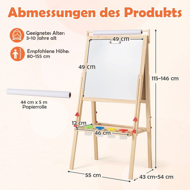 3-in-1 Kids Easel with Chalkboard, Whiteboard & Paper Roll