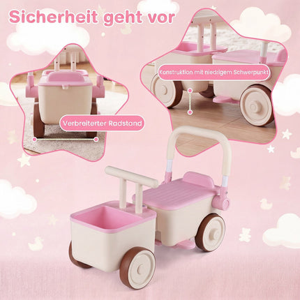 3-in-1 Kids Ride-On Car with Storage Basket – Pink