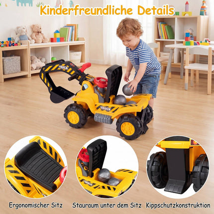 3-in-1 Kids Ride-On Excavator Bulldozer with Sound & Helmet