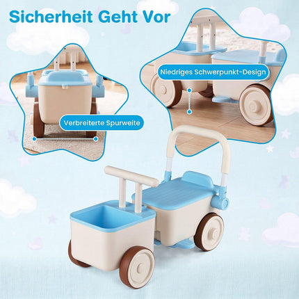 3-in-1 Kids Ride-On Push Car with Storage Basket, Blue