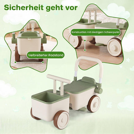 3-in-1 Kids Ride-On Push Car with Storage Basket, Green