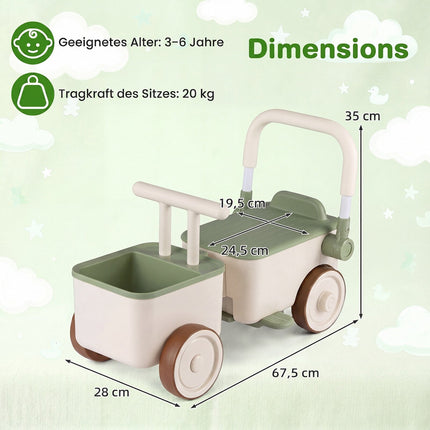 3-in-1 Kids Ride-On Push Car with Storage Basket, Green