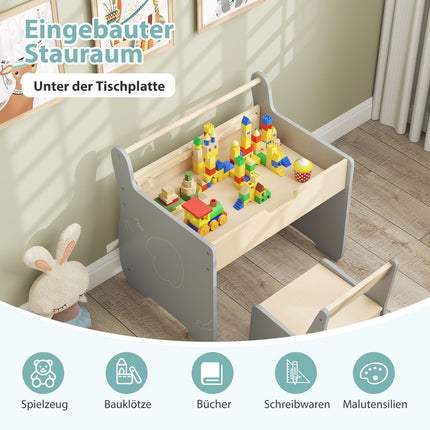 3-in-1 Kids Table Set with Reversible Top & Storage