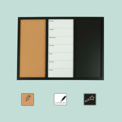 3-in-1 Memo Board with Accessories – Whiteboard, Cork, Planner
