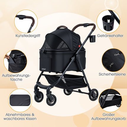 3-in-1 Pet Stroller with Removable Carrier & Adjustable Canopy