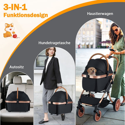 3-in-1 Pet Stroller with Sunshade & Safety Leash