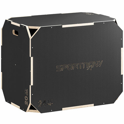 Plyo box 3v1 s madly, dřevo, černý, 3 výšky