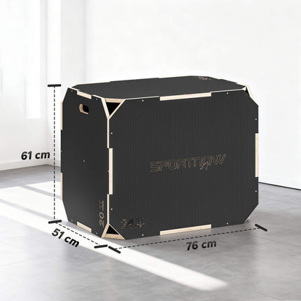 Plyo box 3v1 s madly, dřevo, černý, 3 výšky