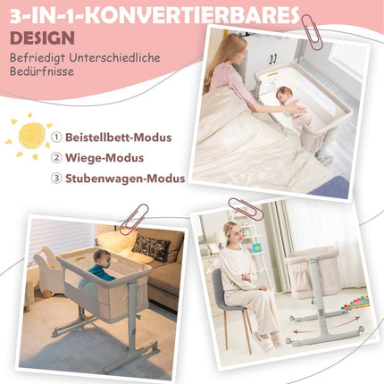 3-in-1 Portable Baby Crib with Adjustable Height & Mesh