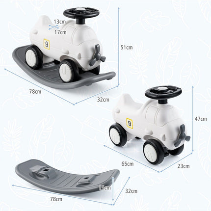 3 in 1 Rocking Horse Rocking Animal & Ride-On Car with Removable Balance Board White Airplane