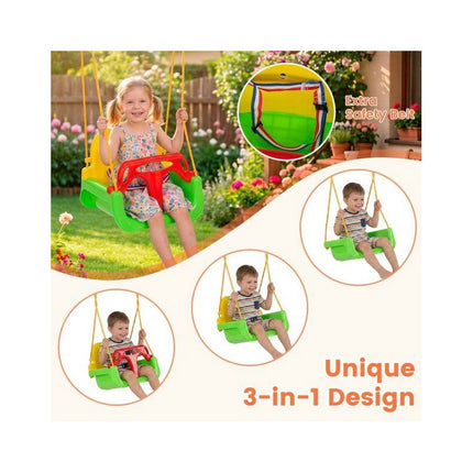 3-in-1 Swing Set with Baby Swing, U-Swing and Nest Swing, Metal A-Frame