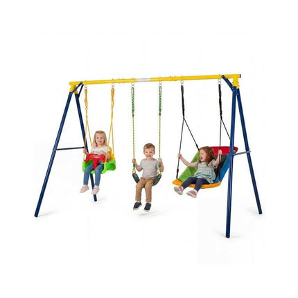 3-in-1 Swing Set with Baby Swing, U-Swing and Nest Swing, Metal A-Frame