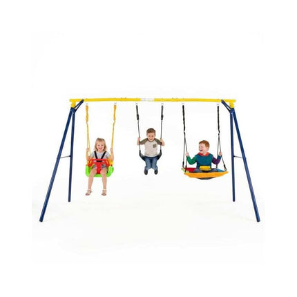 3-in-1 Swing Set with Baby Swing, U-Swing and Nest Swing, Metal A-Frame
