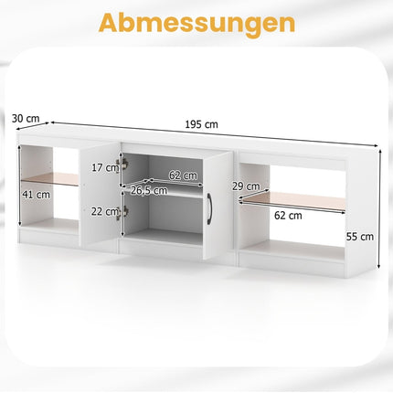 TV stolek 3v1 s LED, nastavitelné police, max. 85"