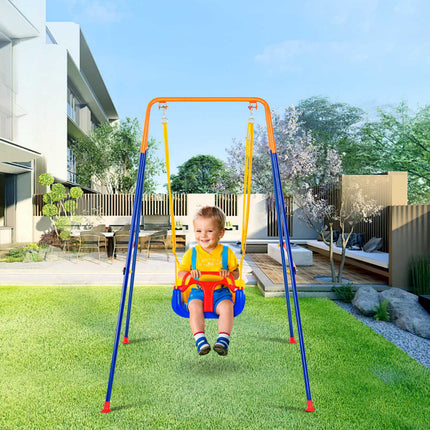 3-in-1 Toddler Swing Set, Foldable Steel A-Frame, 200 lb