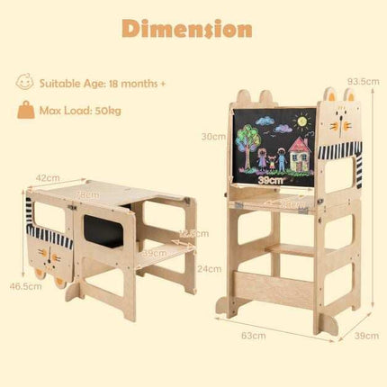 3-in-1 Wooden Kids Kitchen Step Stool with Blackboard
