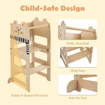 3-in-1 Wooden Kids Kitchen Step Stool with Blackboard