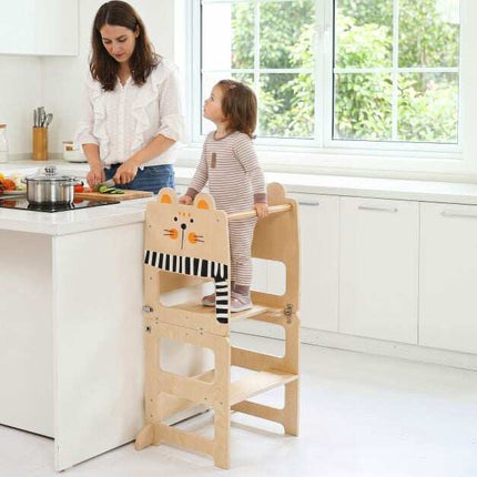 3-in-1 Wooden Kids Kitchen Step Stool with Blackboard