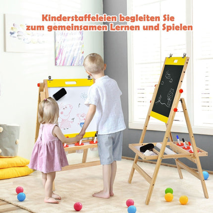 3 v 1 dětská tabule, skládací výškově nastavitelná dřevěná tabule pro děti 50.5 x 53.5 x 79-104 cm přírodní + žlutá