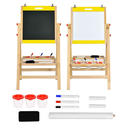 3 v 1 dětská tabule, skládací výškově nastavitelná dřevěná tabule pro děti 50.5 x 53.5 x 79-104 cm přírodní + žlutá