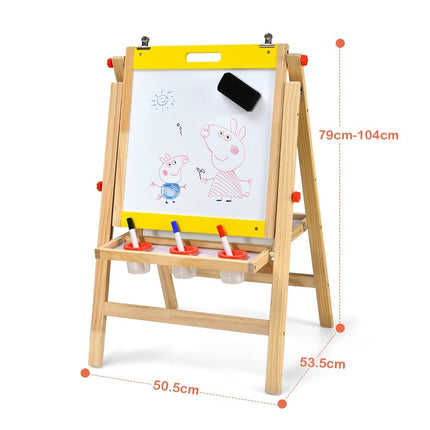 3 v 1 dětská tabule, skládací výškově nastavitelná dřevěná tabule pro děti 50.5 x 53.5 x 79-104 cm přírodní + žlutá