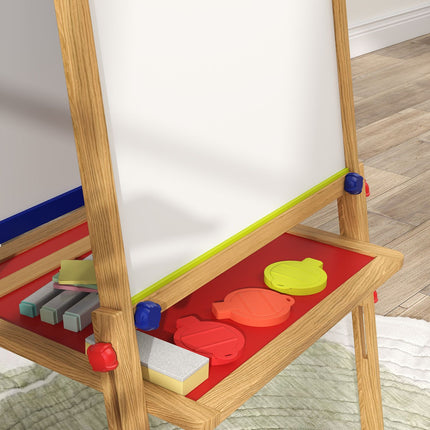 Adjustable height double-sided easel for children with shelf, ages 3-8