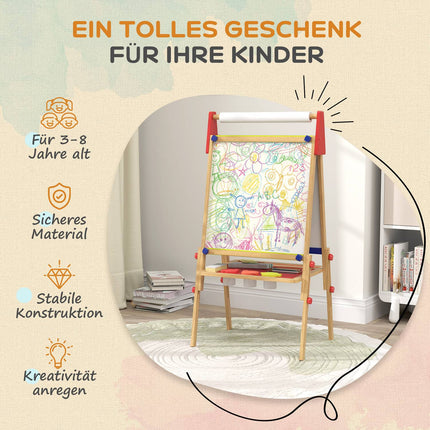 Adjustable height double-sided easel for children with shelf, ages 3-8