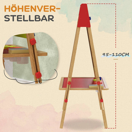 Adjustable height double-sided easel for children with shelf, ages 3-8