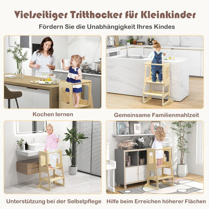 3 in 1 Kinder-Lernturm Klapptritthocker &amp; Tafel &amp; Kindertisch-Set ab 1 Jahr Stehturm Natur