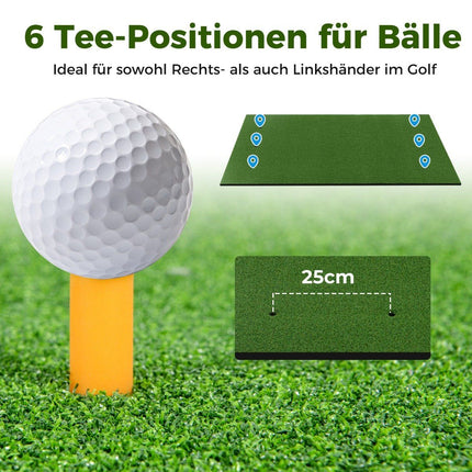 Golfová odpalová podložka 3v1 s umělým trávníkem, 2 týčka, 2 zaměřovací tyčky a 6 předvrtaných otvorů, 152 x 92 cm, 27 mm