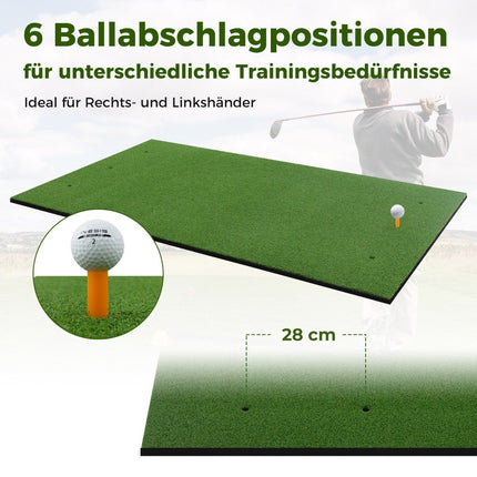 Golfová odpalová podložka 3v1 s umělým trávníkem, 2 týčka, 2 zaměřovací tyčky a 6 předvrtaných otvorů, 152 x 92 cm