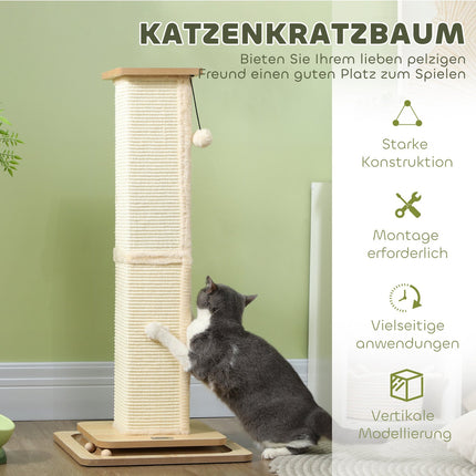 Škrabadlo pro kočky Sisal, 87cm s hracím míčkem, Dub