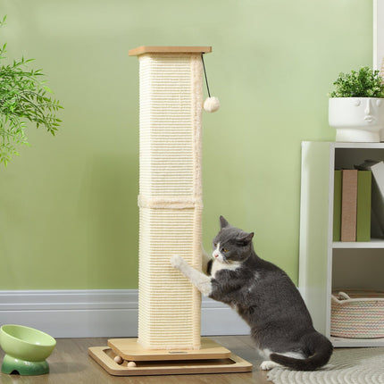 Škrabadlo pro kočky Sisal, 87cm s hracím míčkem, Dub