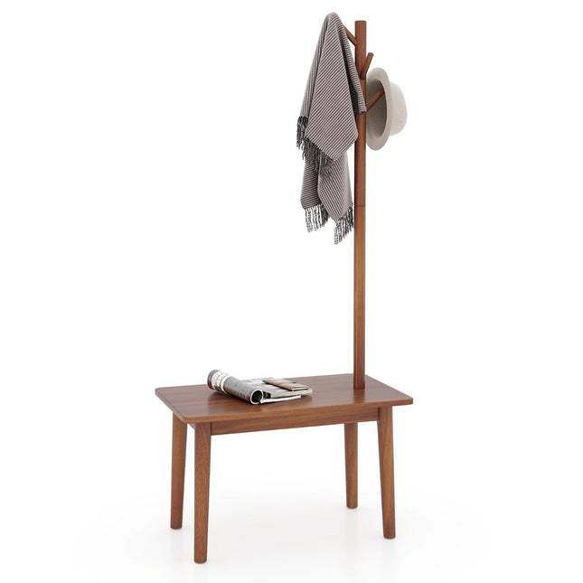 3 in 1 bijzettafel van massief hout kapstok met schoenenbank 76 x 43 x 168 cm bruin