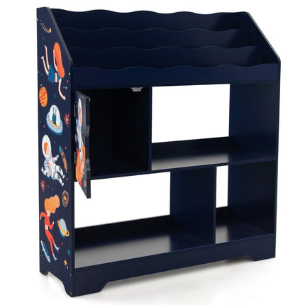 3 in 1 toy shelf with storage compartments & door 3 tier children's shelf bookcase 93 x 30 x 100 cm blue