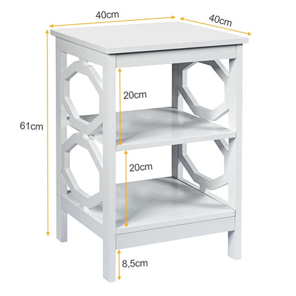 3 level bedside table OO-shaped side table with stable structure 40 x 40 x 61 cm white