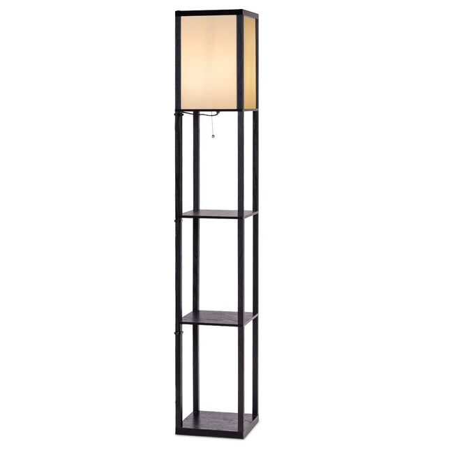 3patrová stojací lampa s policemi, moderní stojací lampa 26 x 26 x 160 cm černá