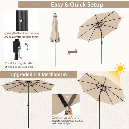 3m Patio Umbrella, 8-Rib Tilt Crank, Vented Top, Beige