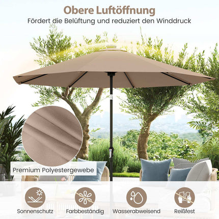 Zahradní slunečník 3m se solárními LED světly, 9 režimů