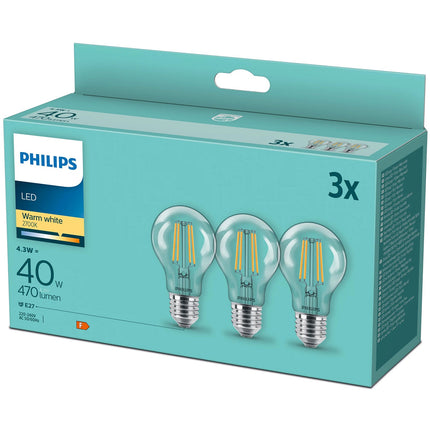 LED žárovka E27 klasická čirá 40W 470lm, 3 ks