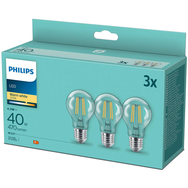 LED žárovka E27 klasická čirá 40W 470lm, 3 ks