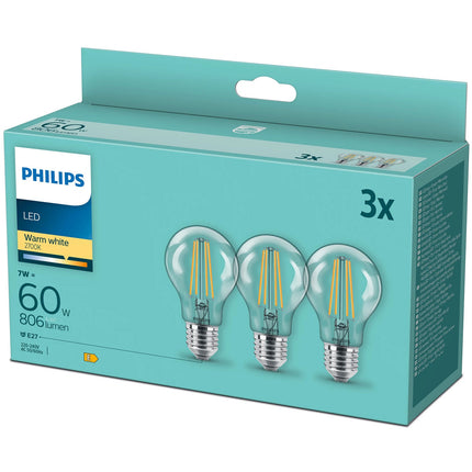 LED žárovka E27 klasická čirá 60W 806lm, 3 ks