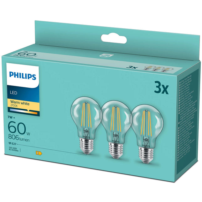LED žárovka E27 klasická čirá 60W 806lm, 3 ks